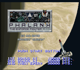 Phalanx - The Enforce Fighter A-144 (USA) Title Screen